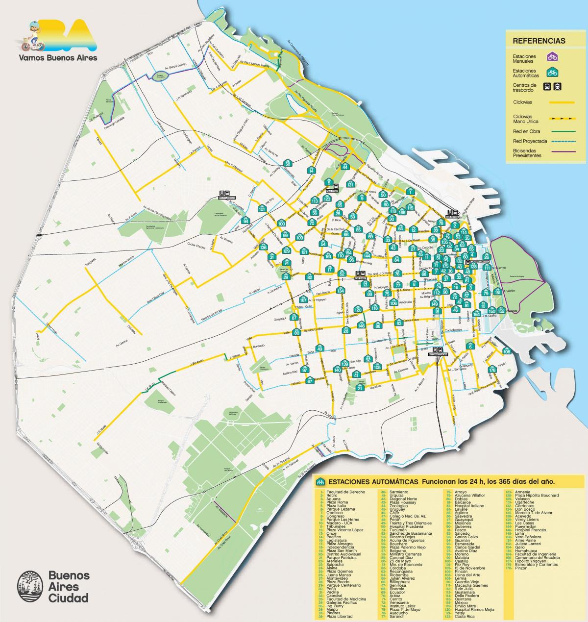 Mapa pasów rowerowych w Buenos Aires