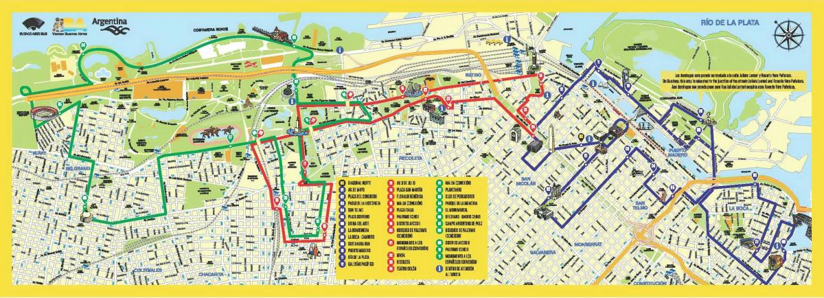 Buenos Aires Hop On Hop Off mapa wycieczek autobusowych