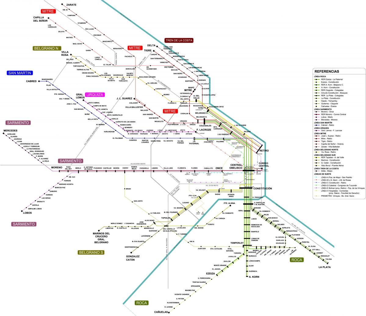 Mapa dworców kolejowych Buenos Aires